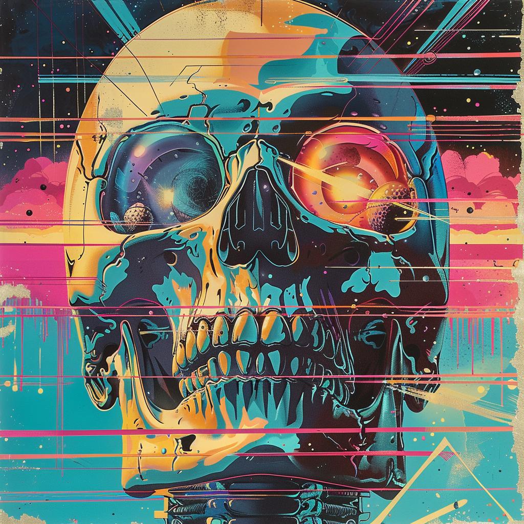 album  cover  80s  Nychos  poster  skull  space  background  trippy  art 960771