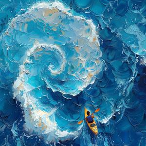 man  kayak  waves  surreal  art  ocean  blue  painting  design  oil 1062902