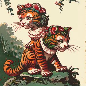 tigers  poster  chromolithography  wildlife  black  white  art  sitting  nature  animals 1048309