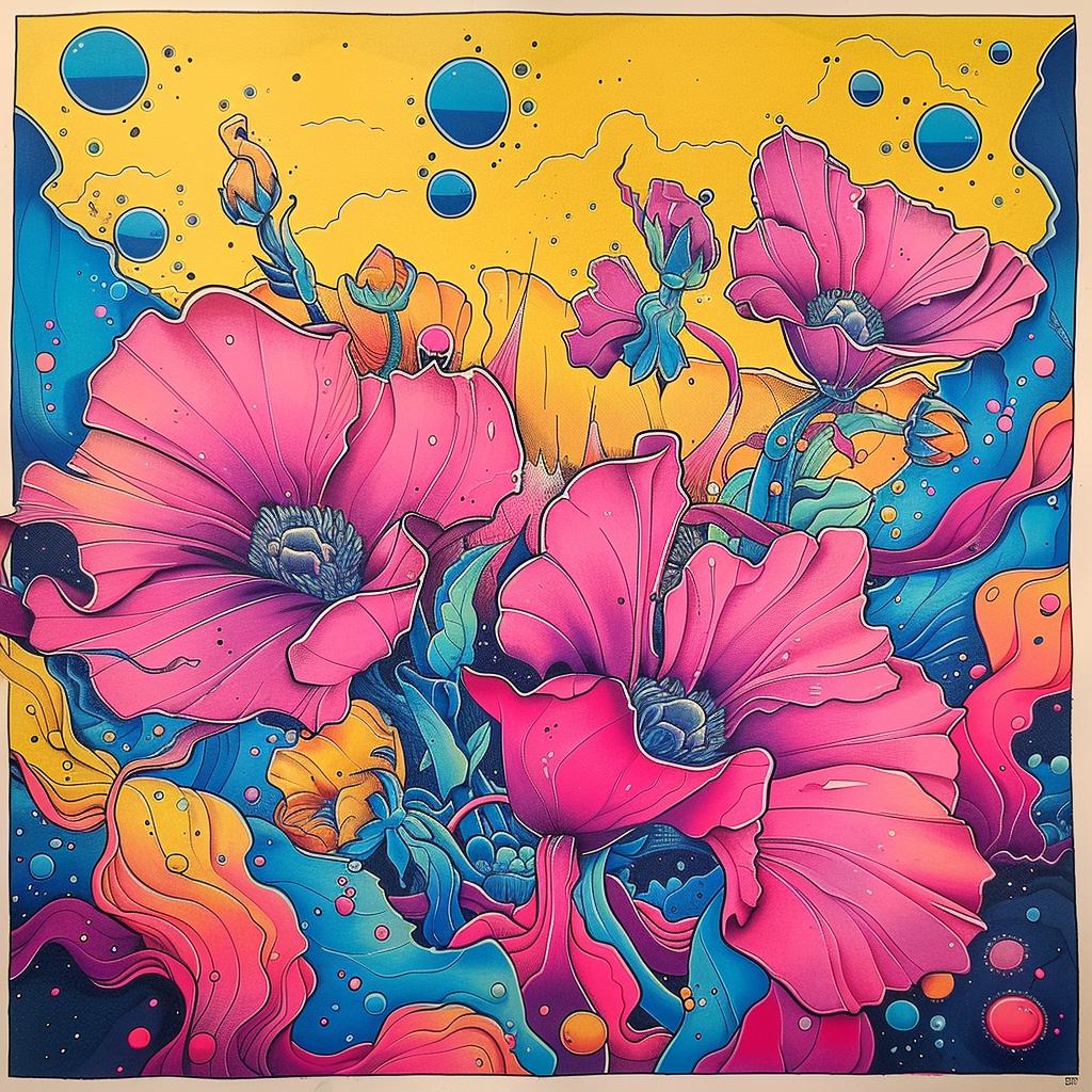psychedelic  flowers  bubbles  Ukiyo-e  creative  surreal  colorful  vibrant  chaos  symbolist 925330