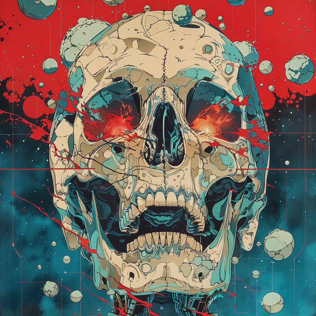 album  cover  Nychos  skullface  electro  synthwave  trippy  geometric  blues  teals 960693