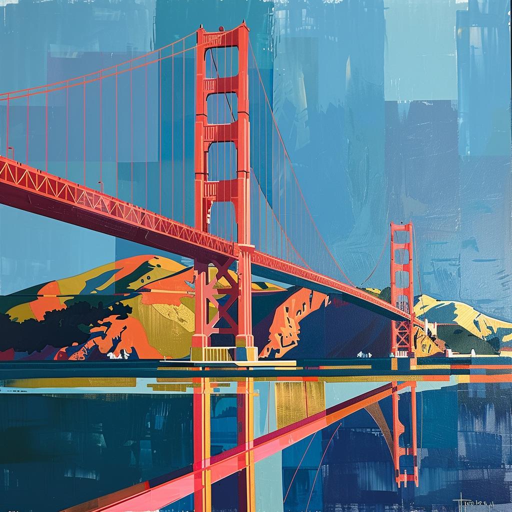 GoldenGateBridge PaulCatherall فرشاة نابضة بالحياة ذات ملمس غني وتركيبة غريبة ومفصلة وملونة 938614