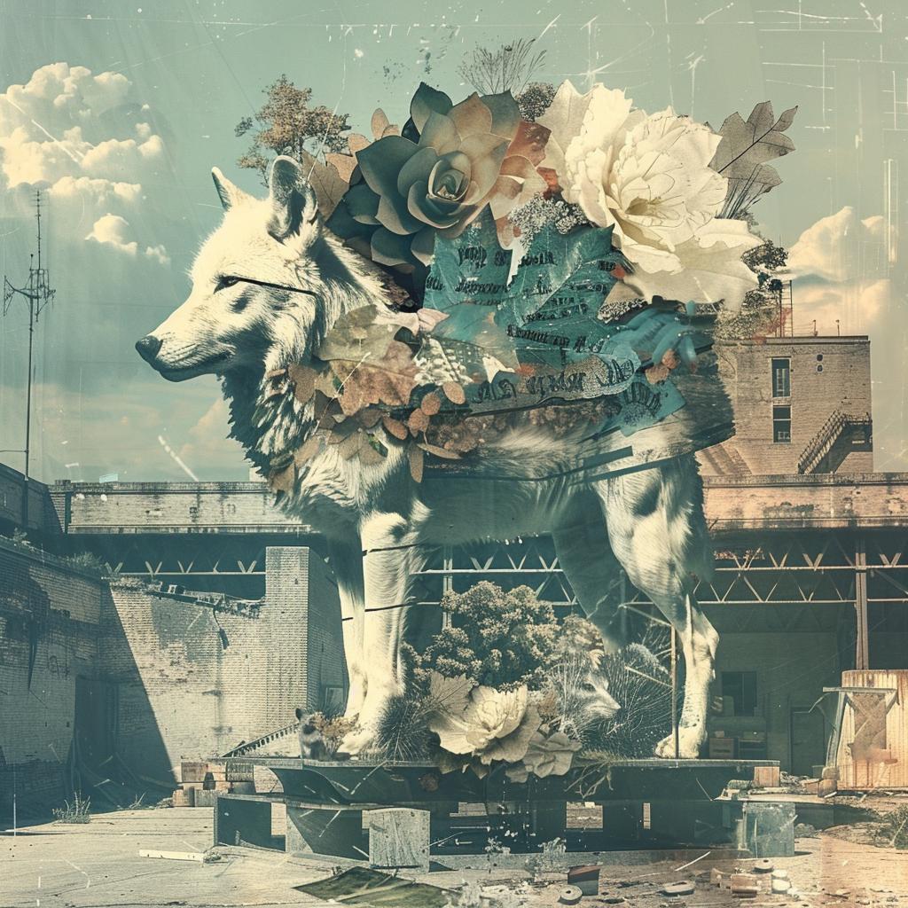 mythical  creature  collage  flowers  dog  statue  fantastical  artwork  unique  design 941150