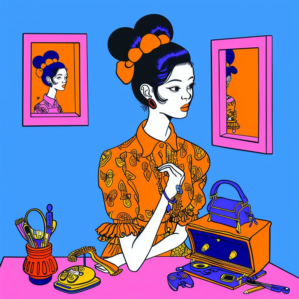 japanese  lifestyle  woman  desk  purse  mirror  colorful  artwork  daily  casual 1021492