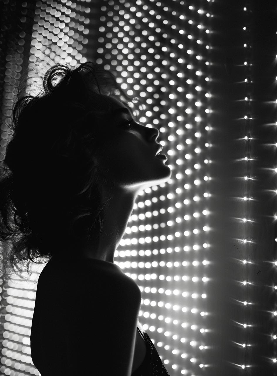 woman  silhouette  lights  black  white  op art  textures  patterns  graphic  monochrome 954046