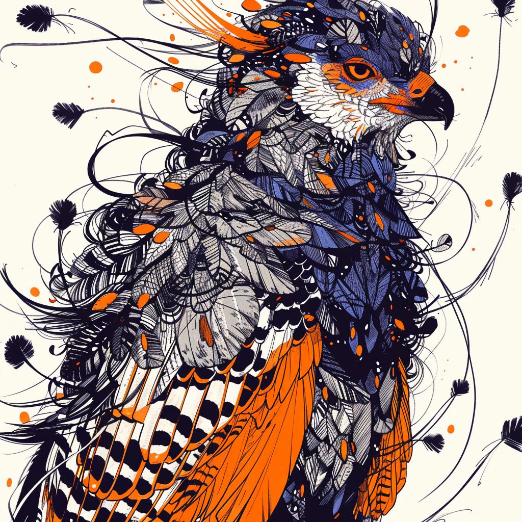 illustration  bird  feathers  orange  blue  fantastical  unique  mythical  artistic  creative 952541