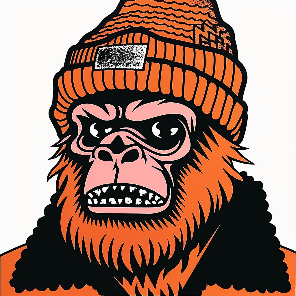 gorilla  hat  scarf  playful  illustration  whimsical  character  animal  colorful  cartoon 1024560