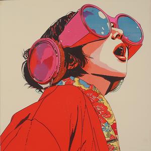 block  print  woman  kimono  sunglasses  playful  colorful  urban  art  style 1077929