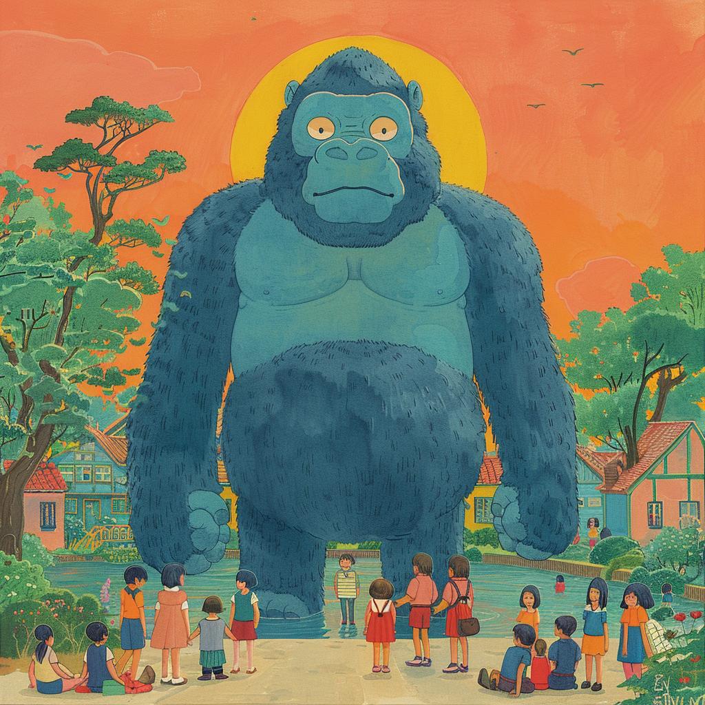 surreal  gorilla  children  oversized  funny  colorful  whimsical  imaginative  playful  cartoon 978256