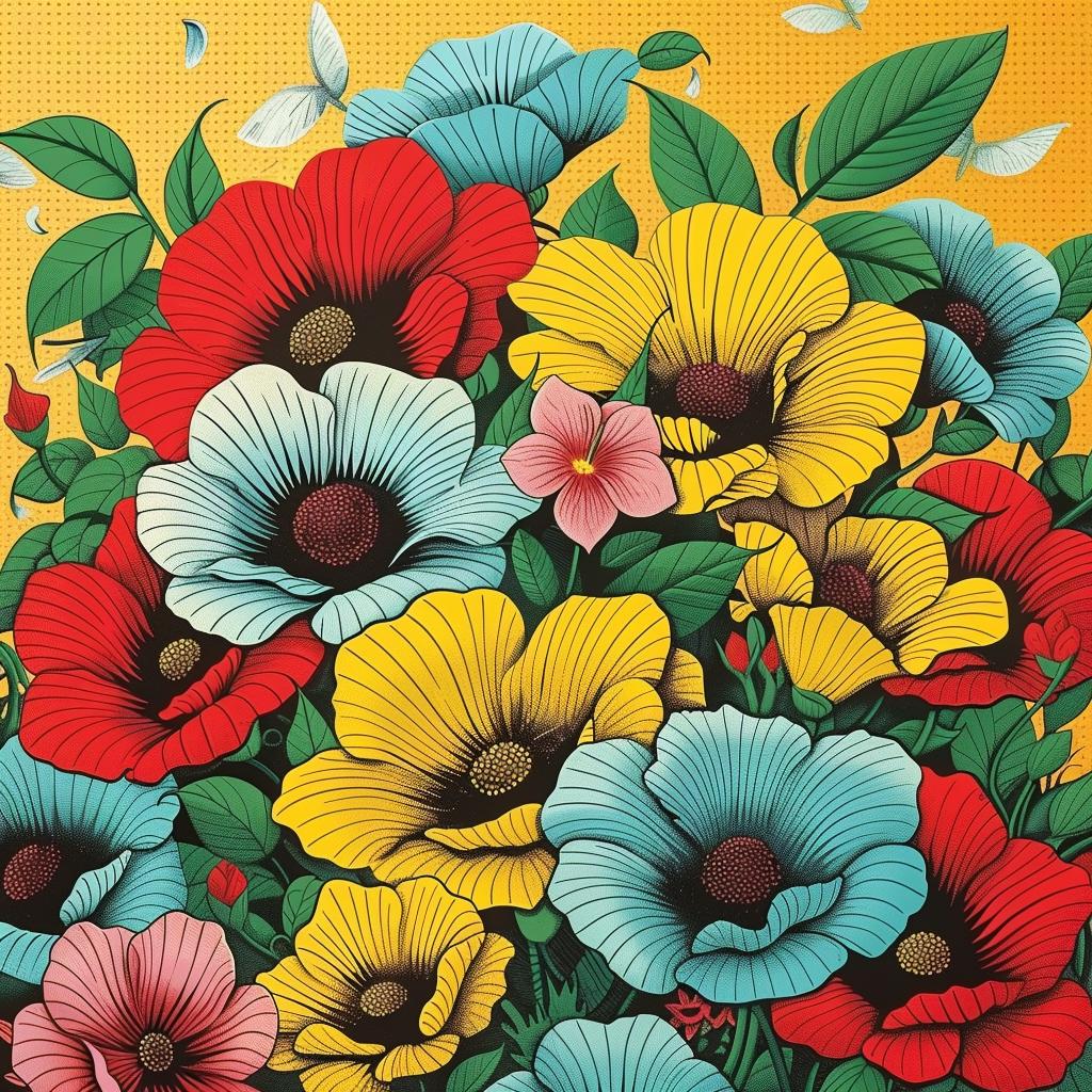 زهور تتفتح، رسم توضيحي نابض بالحياة، رسوم متحركة، طبيعة ملونة، فن شعبي، تصميم 945091