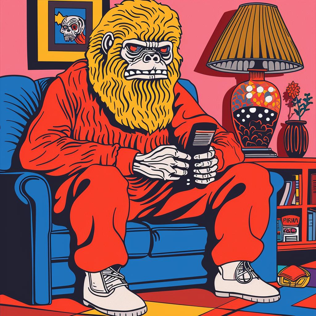 cartoon  couch  phone  sitting  humor  funny  character  Sasquatch  comedic  playful 962716