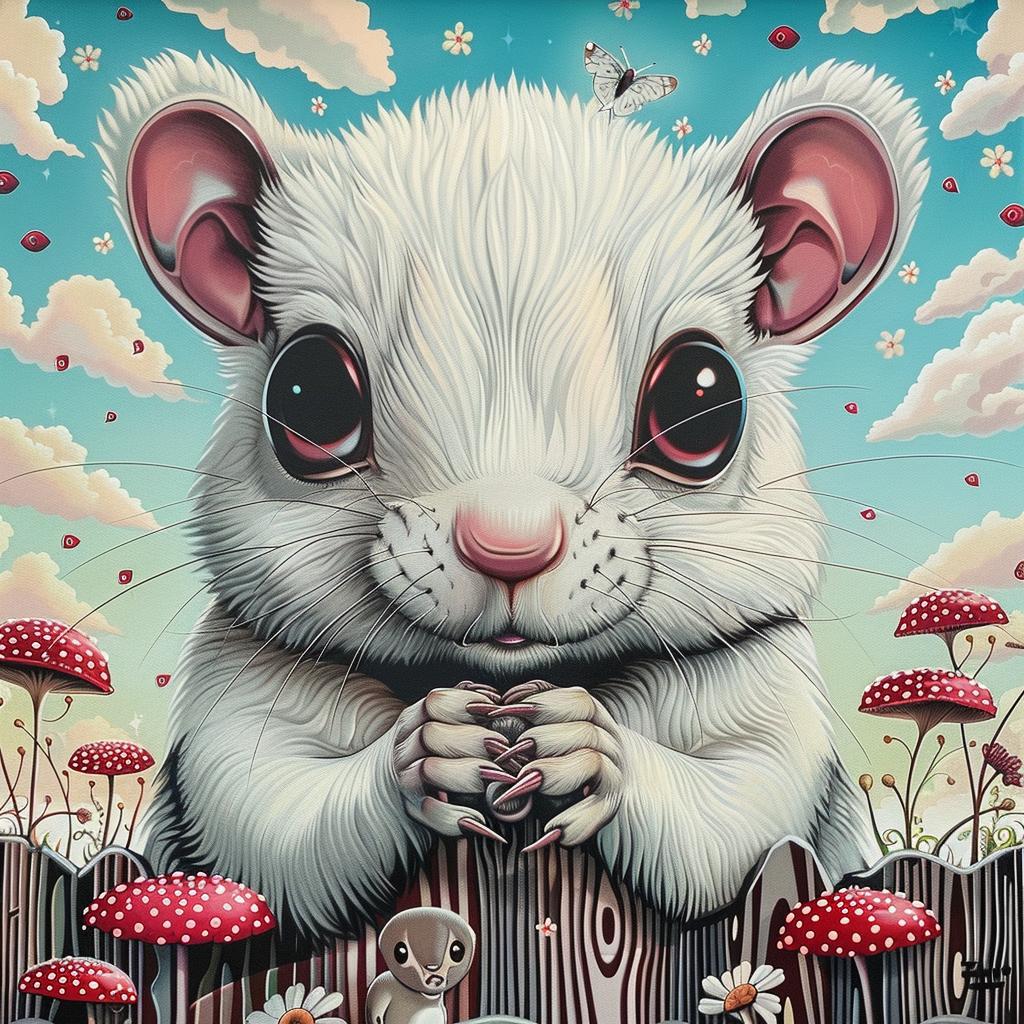 squirrel  kawaii  painting  white  mouse  cute  whimsical  red  nose  fun 1033686