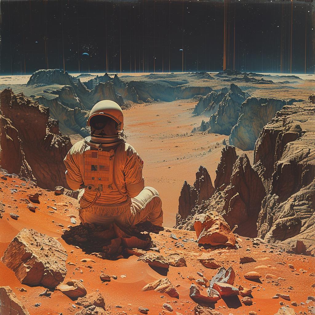 astronaut  ground  looking  sky  blue  orange  double  exposure  surreal  lighting 1031406