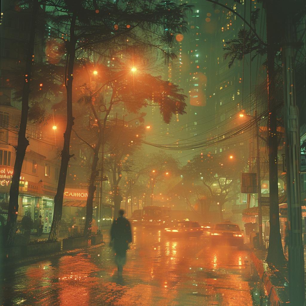double  exposure  lifestyle  photo  urban  rain  street  people  city  night 1030618
