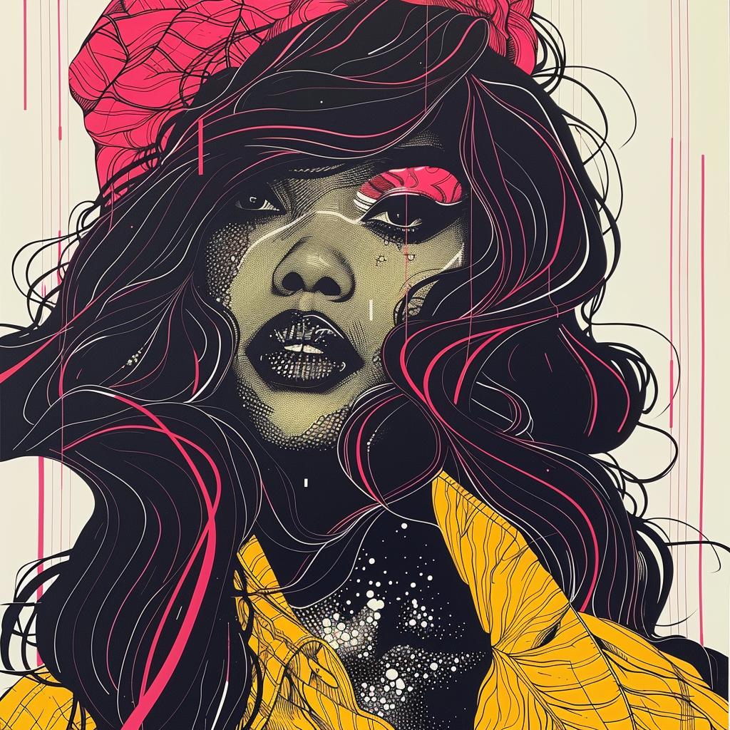 Pop Art  Viola  Davis  African-American  model  long hair  red hat  illustration  white background  Troy Brooks 938983