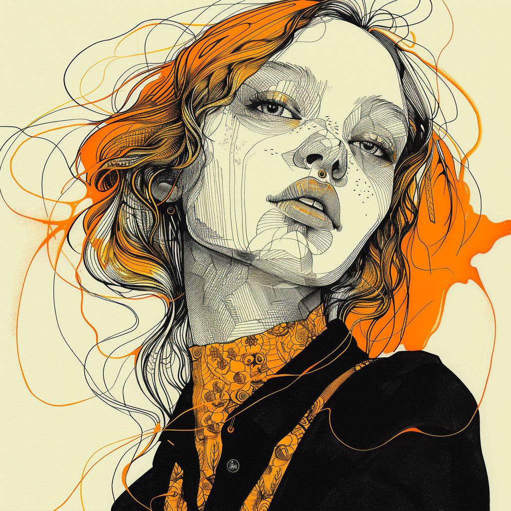 drawing  woman  orange  hair  floral  elements  symmetry  design  dark  occult 928904