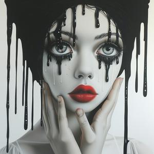 DADA  brunette  model  dripping  paint  airbrush  highlights  white  face  art 1073539