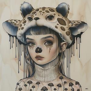 painting  girl  giraffe  hat  whimsical  illustration  color  fantasy  portrait  art 1073575
