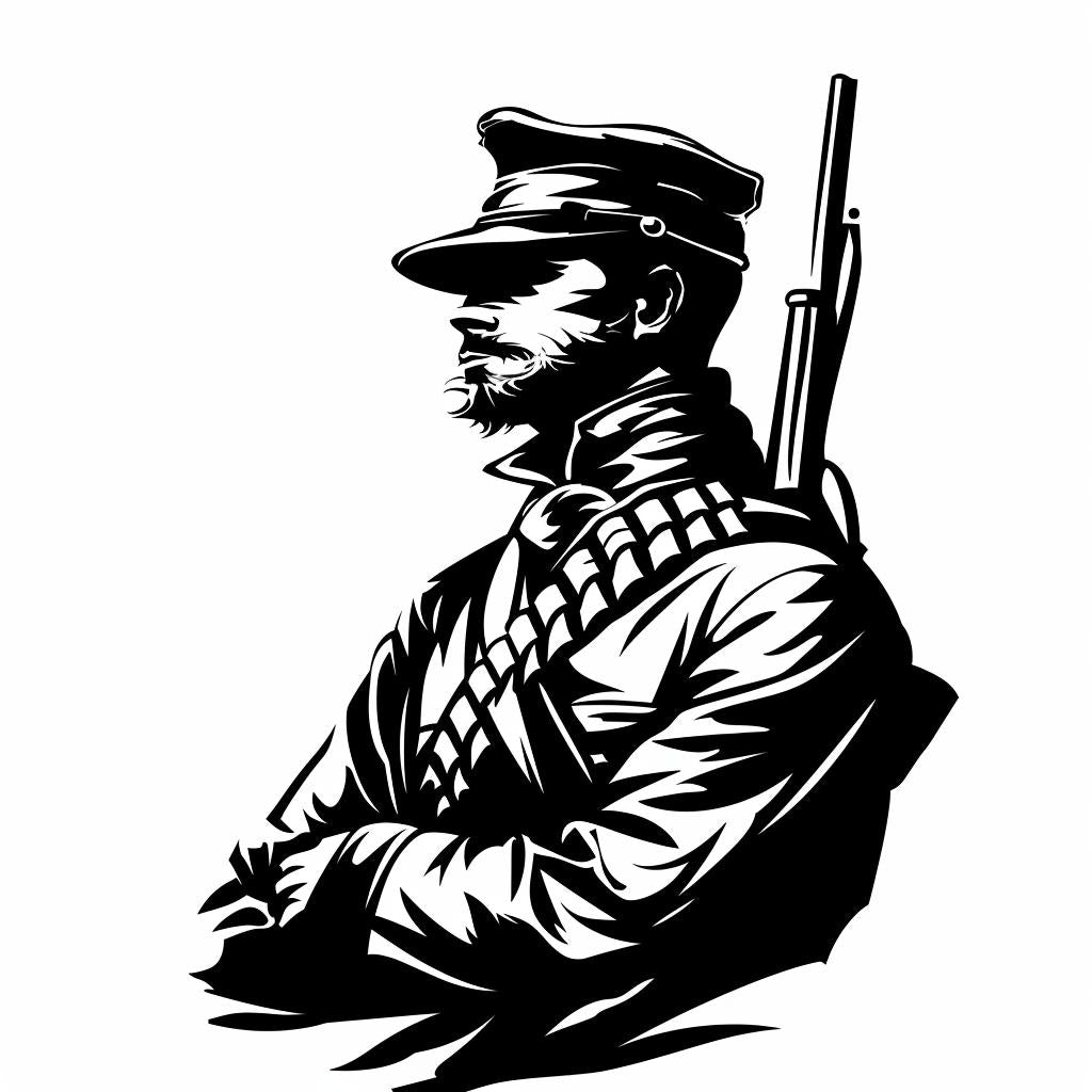 silhouette  soldier  civilwar  vintage  rifle  icon  linocut  black  white  outline 952084