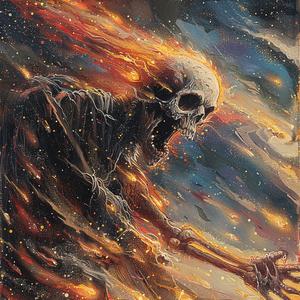 painting  skeleton  flames  chromolithography  art  dark  illustration  surreal  dramatic  mood 1054802