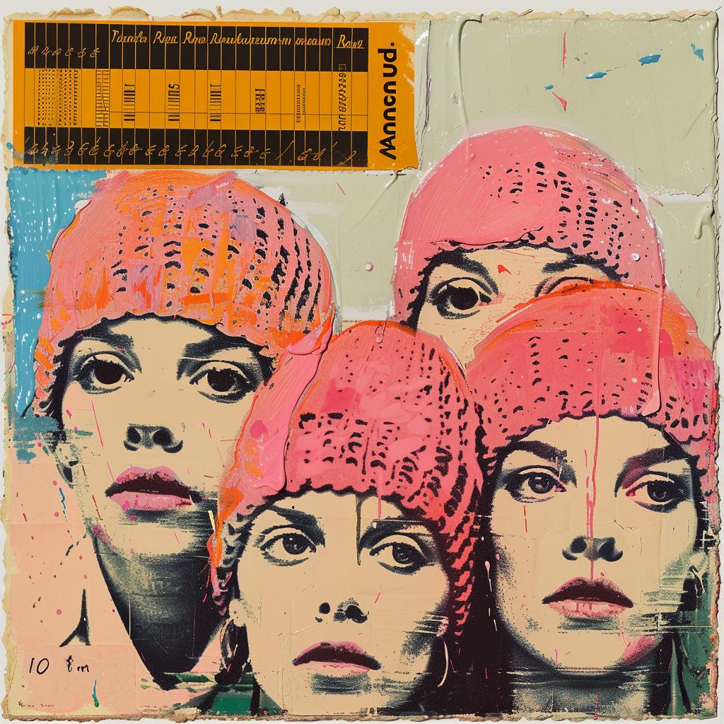 encaustic  impasto  palette-knife  VAN  HALEN  hats  women  colorful  artwork  group 1015407