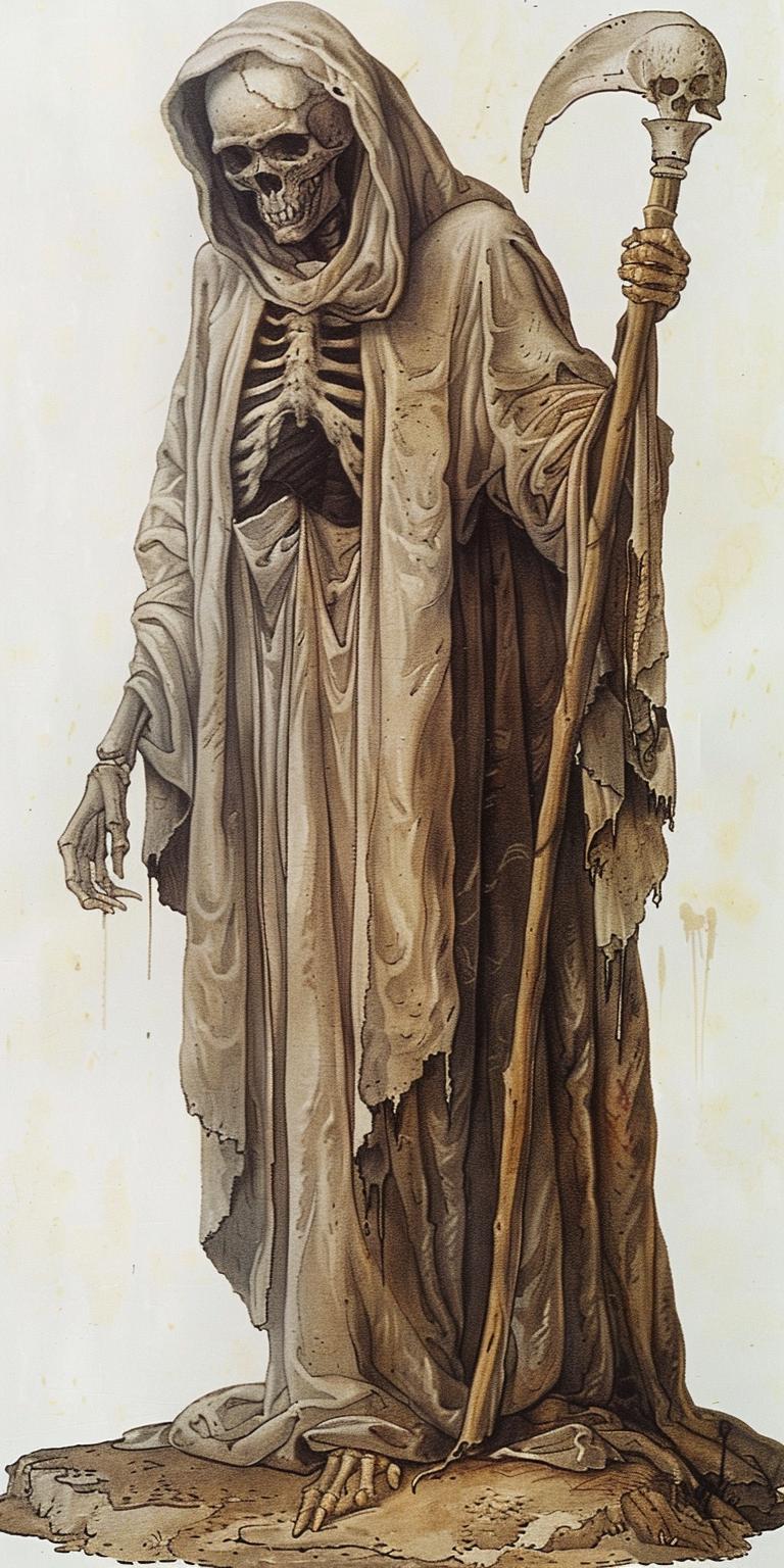 Grim  Reaper  skeleton  robe  Codex  Seraphinianus  portrait  fullbody  white  background 971153