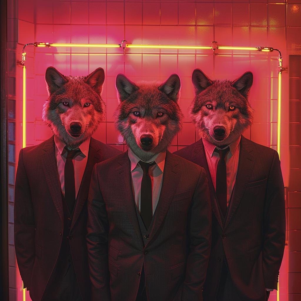 surreal  wolves  suits  album  cover  creative  art  neon  pack  stylish 962550