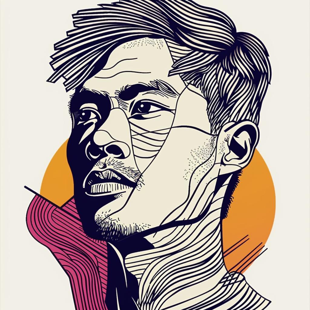PopArt  AsianAmerican  male  portrait  geometric  pattern  white  background  vibrant  colorful 937233