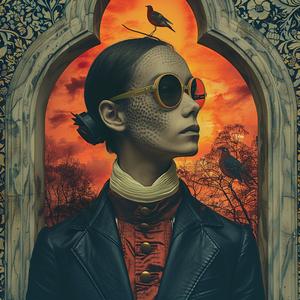 نظارة شمسية نسائية، سترة، طيور، أسود، راقي، أنيق، حضري، طباعة كروموجرافية حديثة 1040137
