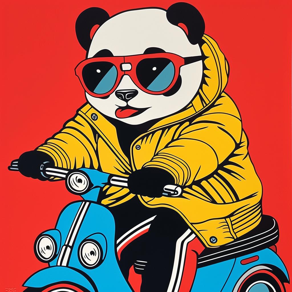 panda  scooter  streetwear  red  background  sunglasses  playful  illustration  fun  cartoon 1025237