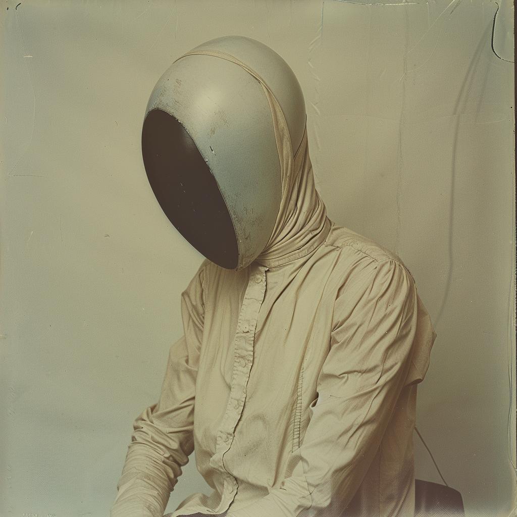 man  suit  mask  terrifying  Polaroid  photo  1974  mysterious  dark  expression 1019814