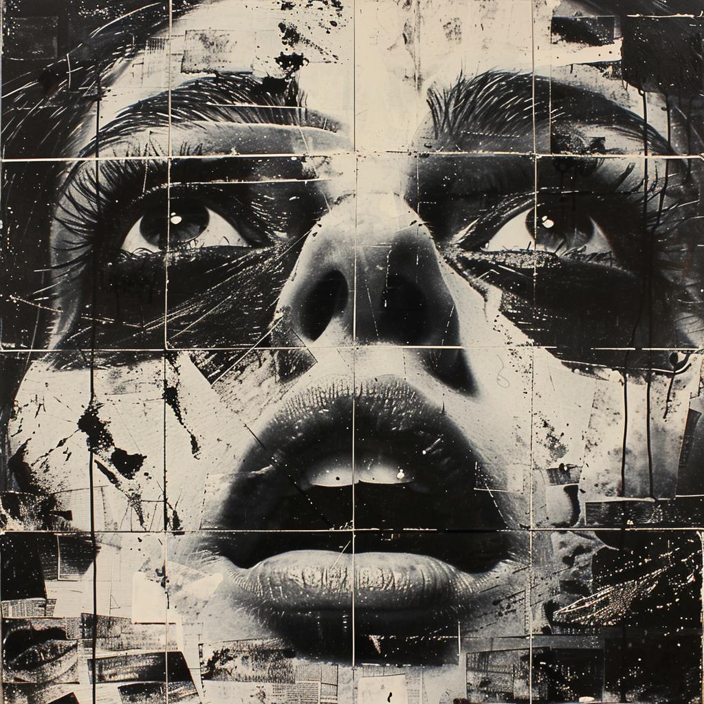 surreal  album  cover  hyper-realistic  screenprinting  WRDSMTH  encaustic  black  white  face 960027