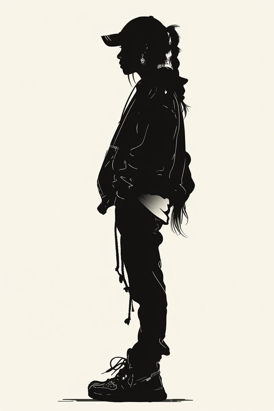 silhouette  person  hat  jacket  streetwear  vector  design  white  minimalist  stylized 954491