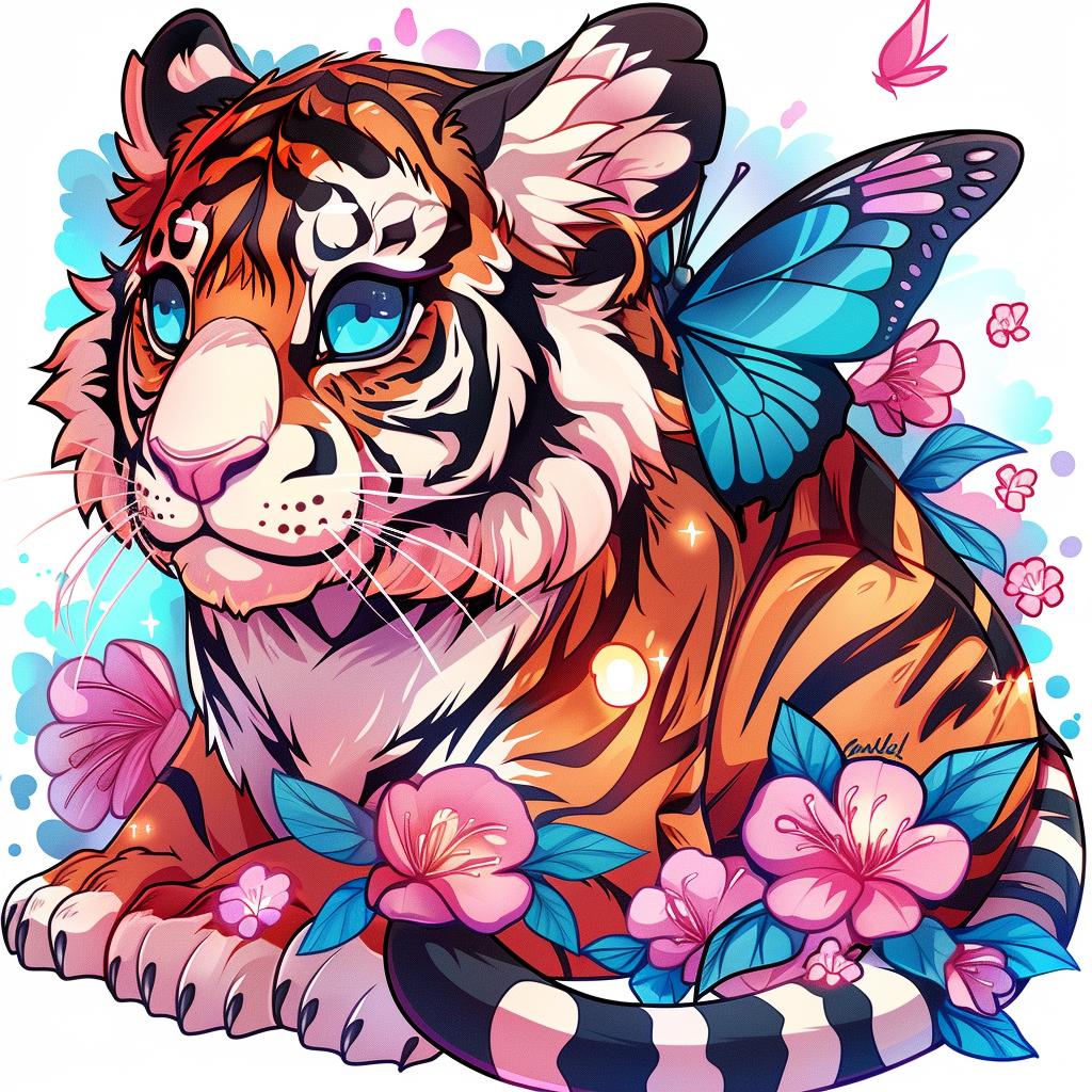 tiger  blue  butterfly  tattoo  illustration  art  graphic  fantasy  whimsical  design 927585