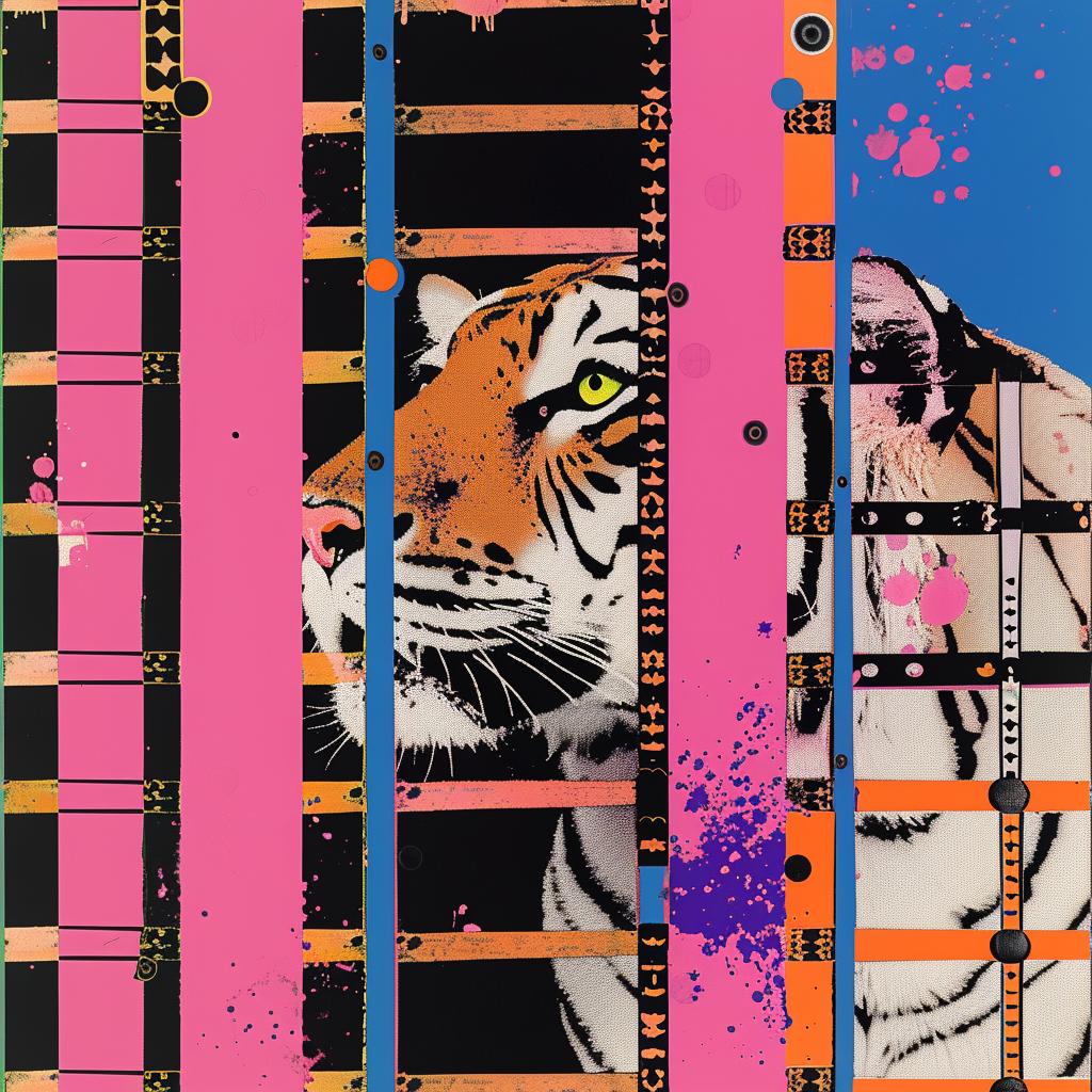 tiger  six  eyes  cage  bars  psychedelic  vibrant  illustration  crisp  neo-pop 1020852