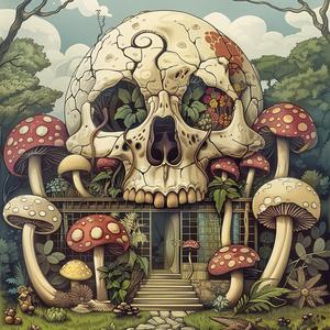 skull  mushrooms  forest  nature  chromolithography  colorful  surreal  organic  dark  still-life 1051810