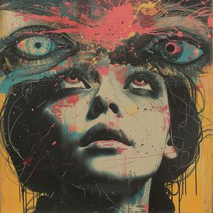 surreal  album  cover  portrait  woman  eyes  face  symbolist  hyper-realistic  risograph 1079211