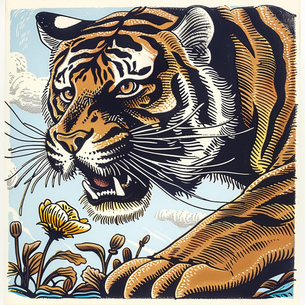 tiger  flower  art  illustration  colorful  nature  bold  vivid  design  poster 1015386