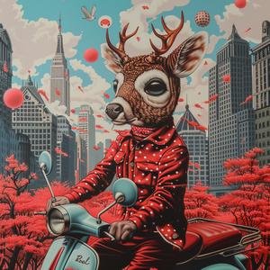 deer  moped  NYC  urban  whimsical  transportation  animal  colorful  playful  contemporary 1037924