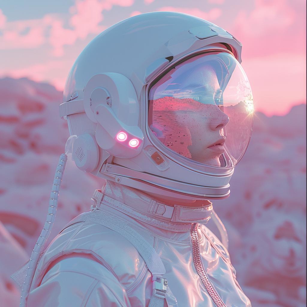 female  astronaut  photo  surreal  lighting  pink  blue  glow  volumetric  dreamlike 1031016