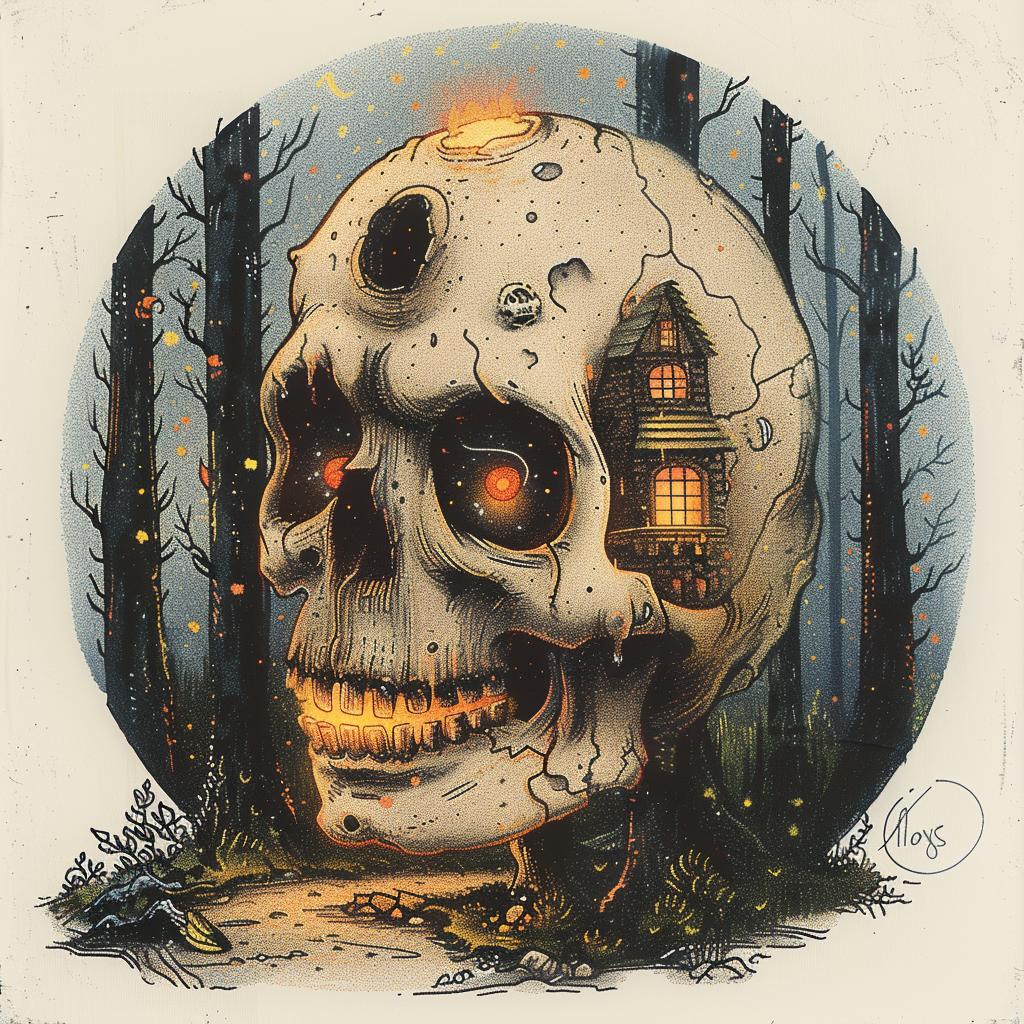 skull  house  woods  dark  spooky  nature  fantasy  mysterious  artwork  symbolic 1015343