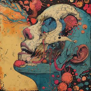 surreal  album  cover  skull  colorful  paint  Todd  White  risograph  hyper-realistic 1079205