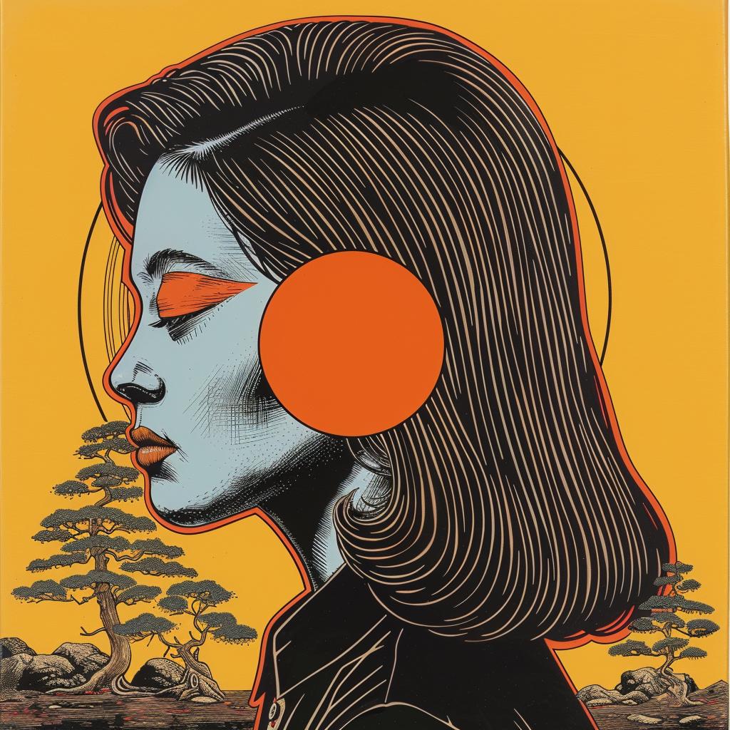 horror  novel  cover  Japanese  minimalism  poster  woman  face  orange  circle 1020526