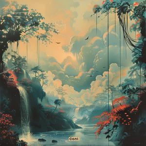 jungle  scene  waterfalls  birds  painting  chromolithography  colorful  lush  nature  vibrant 1059136