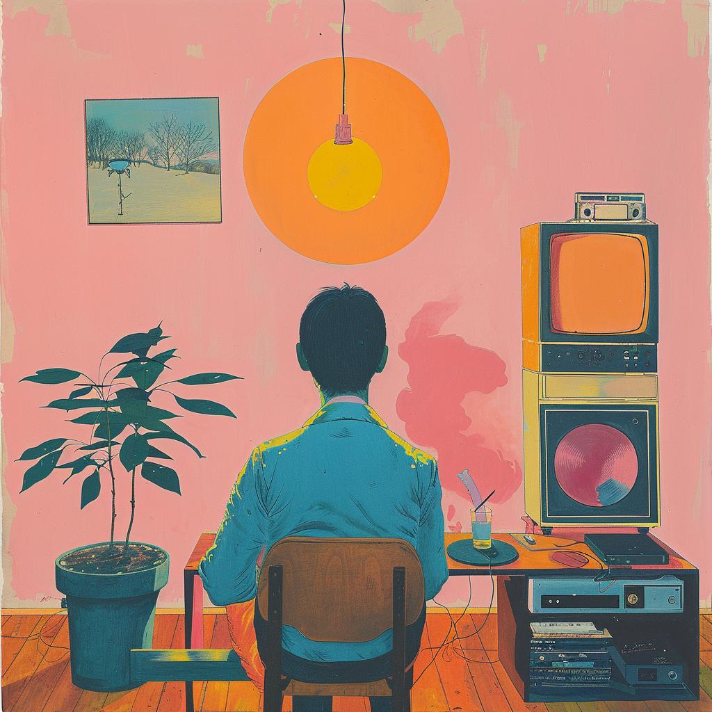 surreal  painting  man  desk  television  album  creative  Joan  Cornella  midnight 1017655