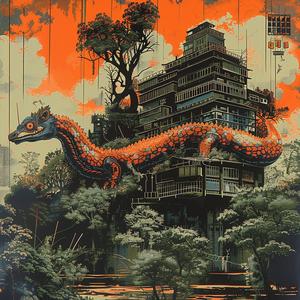 chromolithography  dragon  building  fantasy  illustration  colorful  flight  mythical  art  scene 1059683