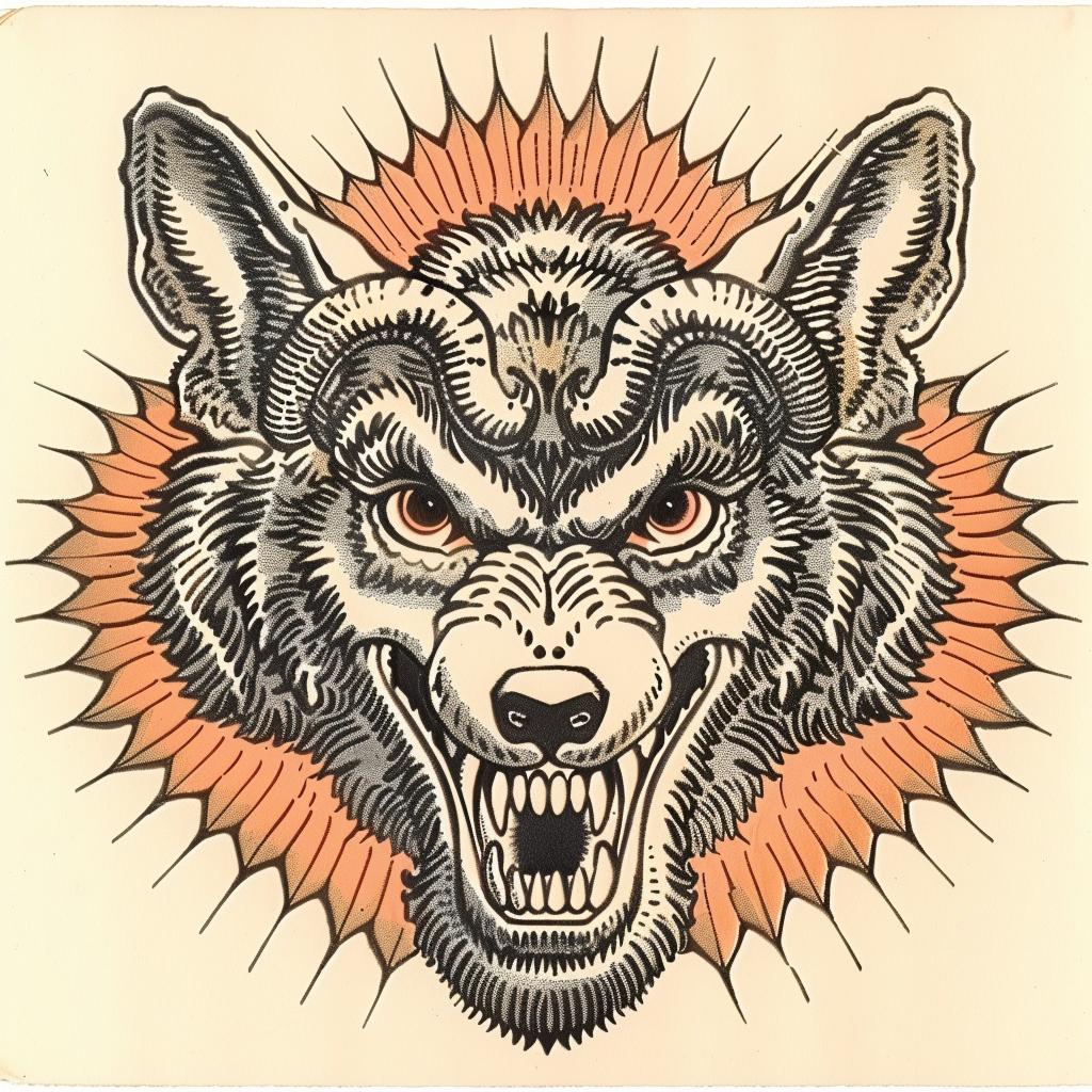 mythical  creature  wolf  sheep  hybrid  halftone  blending  wild  features  tattoo 934761