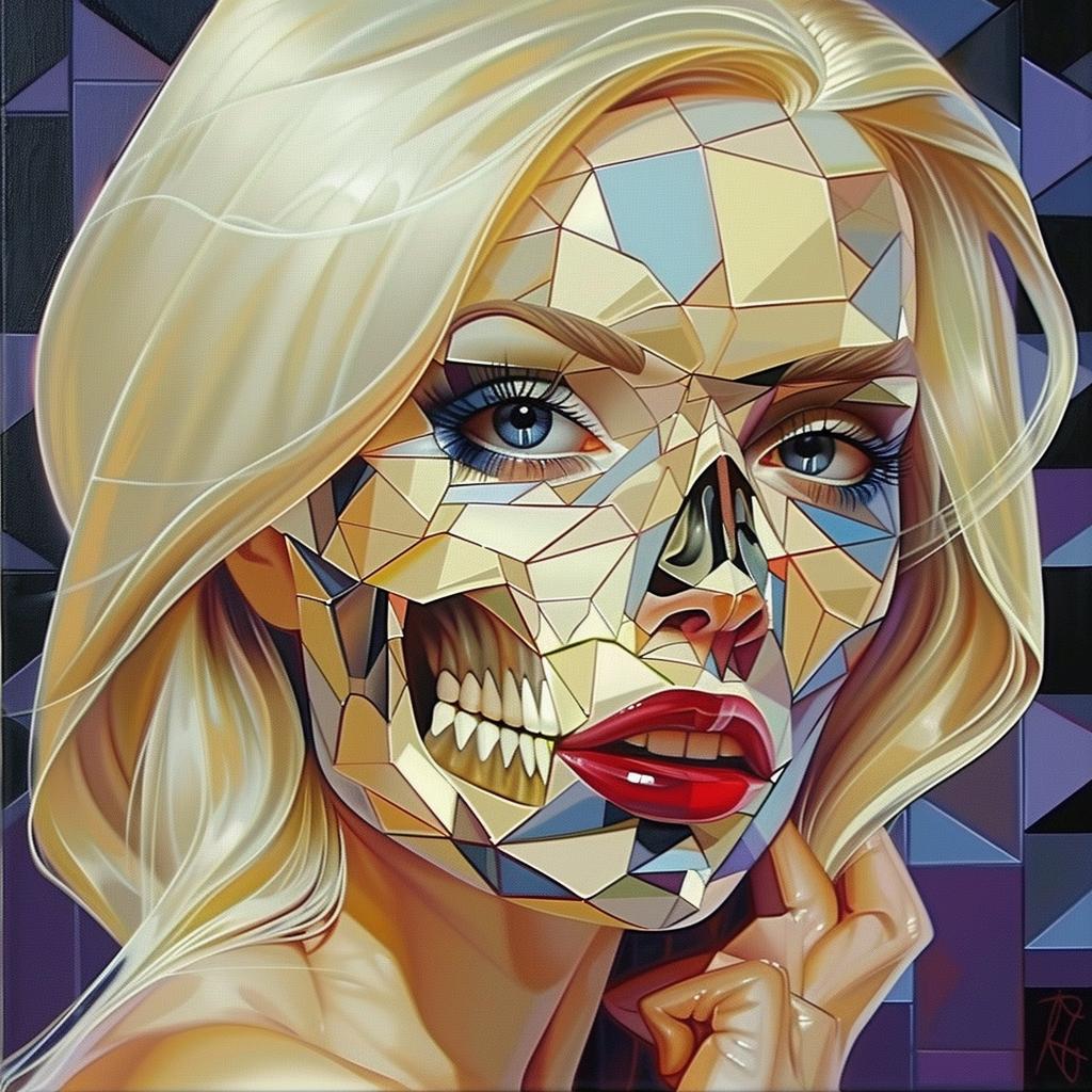 woman  skull  blonde  portrait  eyes  detailed  artwork  surreal  Georgy  Kurasov 966197