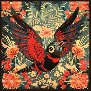 bird  feathers  red  black  chromolithography  painting  nature  colorful  detailed  art 1058724