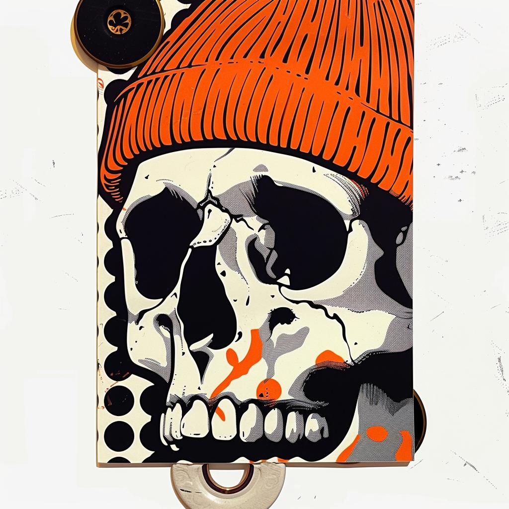 skull  orange  beanie  hat  graphic  minimal  illustration  stylized  bold  art 1020342